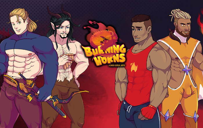 Portada del juego Burning Horns: A Bara Isekai JRPG