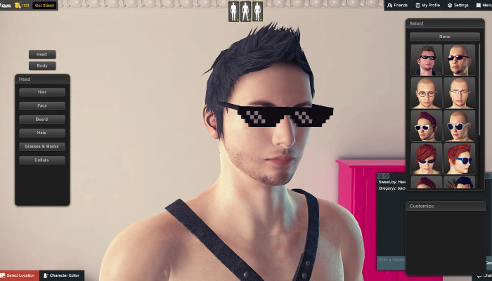 Pantalla de personalización del rostro de un avatar masculino con opciones de personaje.