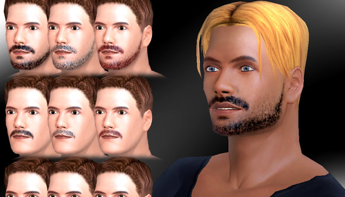 Pantalla de personalización facial masculina con peinados y barbas.