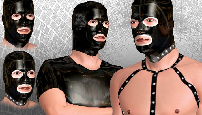 Tres avatares adultos enmascarados con ropa oscura de cuero.