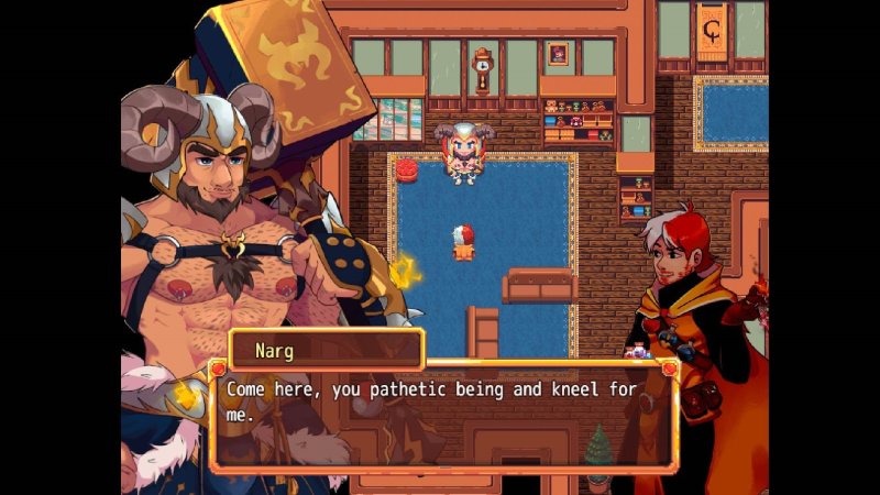 Conversación entre guerreros ilustrados de un juego de fantasía bara.