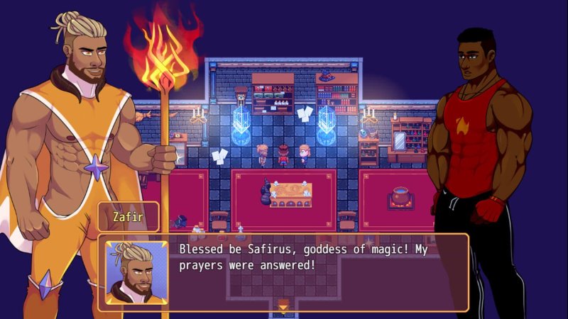 Diálogo de RPG fantástico entre dos personajes masculinos.
