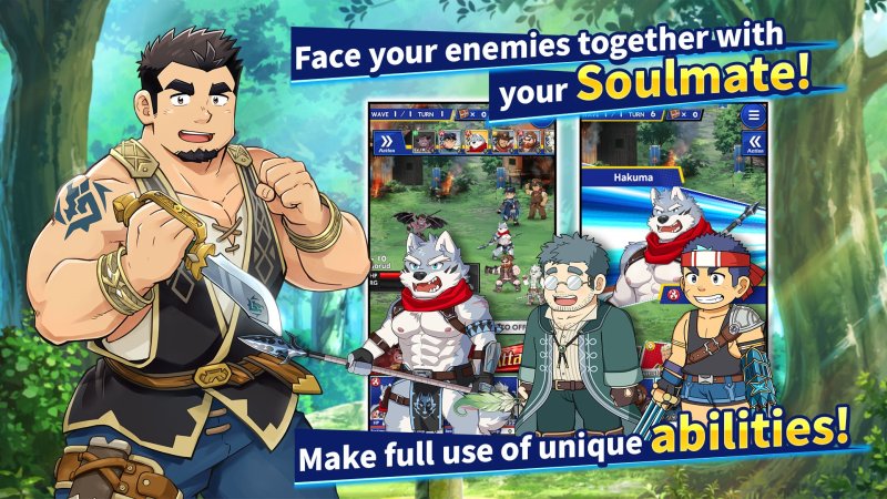 Grupo de combate fantástico por turnos con personajes masculinos.