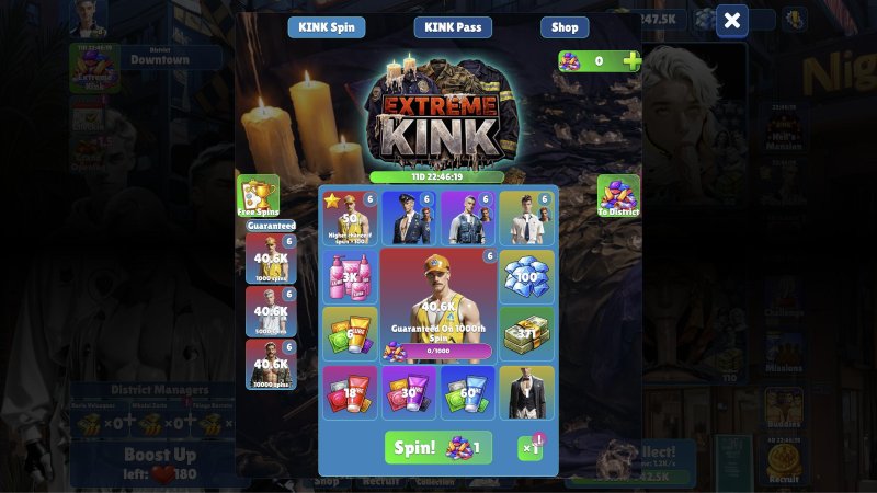 Recompensas de personajes desbloqueables e inventario de objetos en una pantalla oscura.