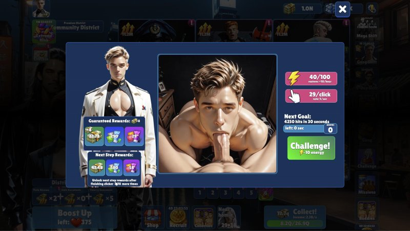 Tarjeta de perfil masculino y botones de mejora.
