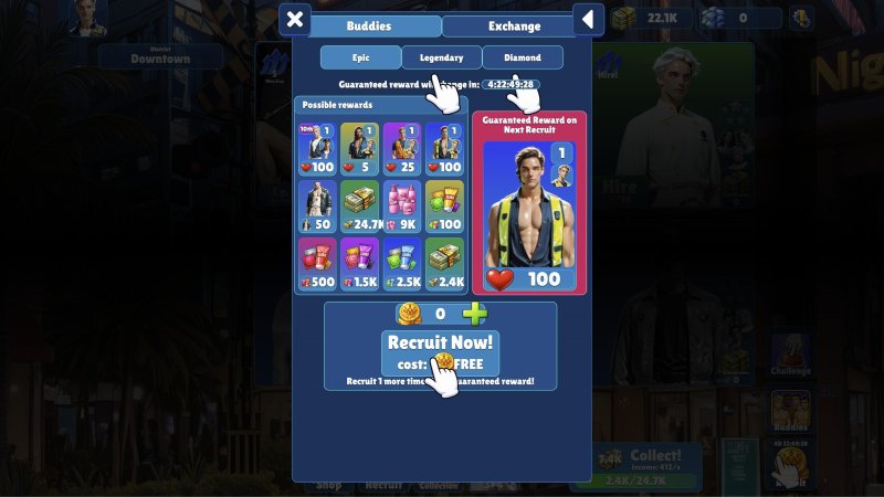 Inventario de personajes e interfaz de mejora de objetos.