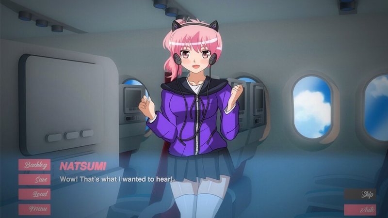 Personaje de tripulante de cabina durante un diálogo a bordo de un avión.