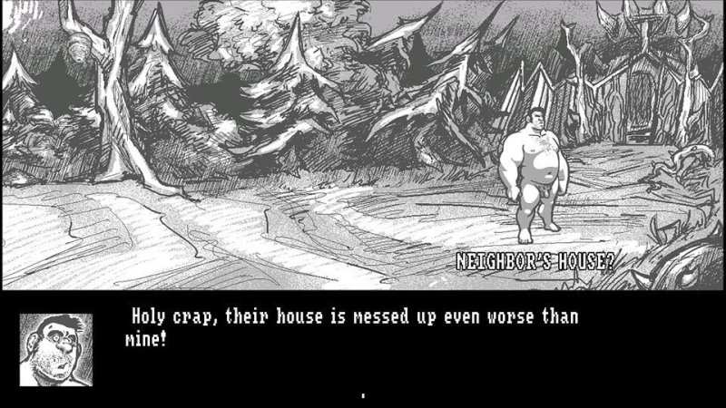 Aldea medieval monocroma en un juego de aventura gráfica.