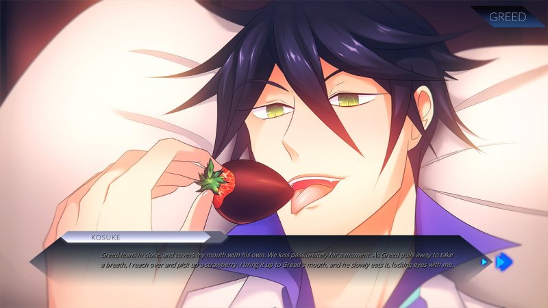 Retrato de personaje masculino adulto de estilo anime con diálogo romántico.