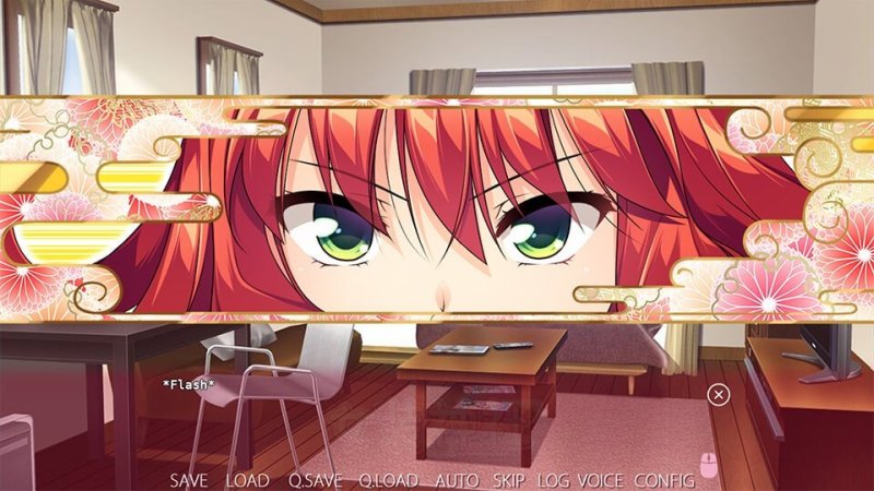 Entorno de un santuario japonés visto a través de un diálogo de novela visual.